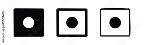 Set of square icons with oval shapes, presented in solid, outlined, and negative space designs.