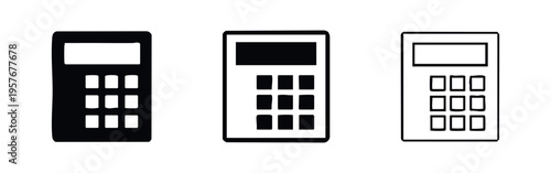 Hand-Drawn Calculator Icon Set - Solid, Outline, and Line Art Vector for Math and Finance