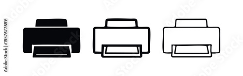 Hand-Drawn Printer Icon Set - Solid, Outline, and Line Art Vector for Office and Home Printing