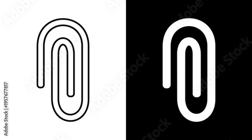 Paper Clip Icon. Two-Tone Version On Black And White Background