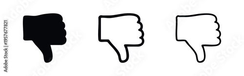 Thumbs down icon set. Dislike, disapproval, negative feedback or bad rating symbol in various styles.