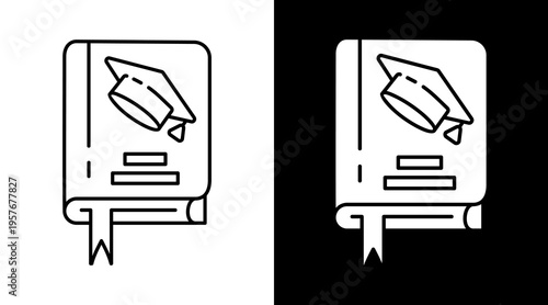 Book Icon. Two-Tone Version On Black And White Background