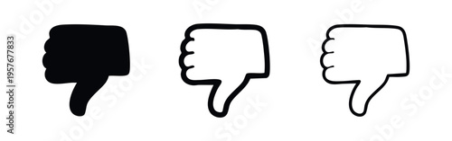 Thumbs down icon set. Dislike, disapproval, negative feedback or bad rating symbol in various styles.