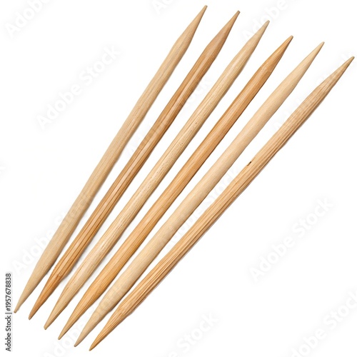 Wooden Toothpicks Sticks Isolated on White Background Disposable Utensils