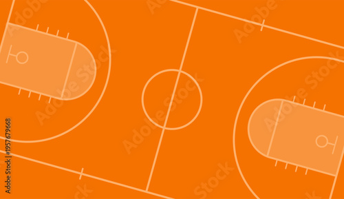 Creative basketball court background. Basketball court layout with official markings in top view on orange background. Basketball sports field template for tactics, strategy, and infographics. Vector