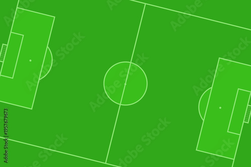 Creative soccer field background. Football pitch layout with official markings in top view on green background. Tactical template for sports strategies, analysis, and infographics. Vector