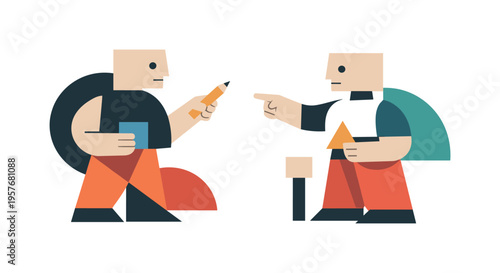 Geometric Collaborative Figures. Second abstract geometric figure appears nearby aligning and adjusting constrained shapes with