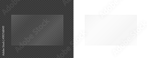Glossy glass panel with a transparent effect. Rectangular display frame with reflections and glare. Vector illustration isolated on a transparent background.