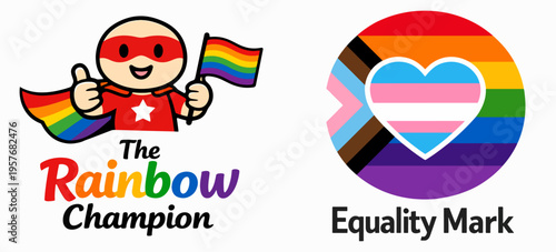 Rainbow Champion And Equality Mark With Inclusive Pride Flags And Heart Symbol In Bright Vector Illustration Celebrating Diversity Love And Equal Rights