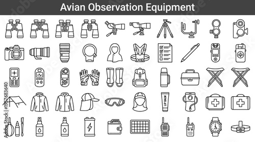 Collection of Avian Observation Equipment Icons for Bird Watching and Nature Exploration