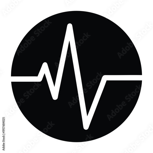 Heartbeat Pulse Circle Icon, Heartbeat Pulse ECG Line Icon in Black Circle for Medical Health Monitoring and Fitness Logo Vector