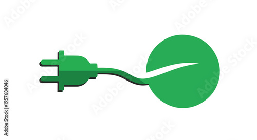 Close-up of a green electrical plug connected to a round power socket on a white background