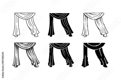 Collection of draped fabric illustrations in various artistic styles and textures
