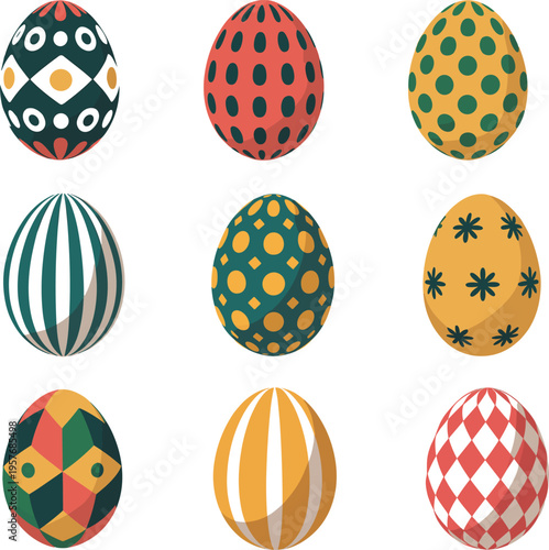 Of patterned eggs in various colors and easter egg