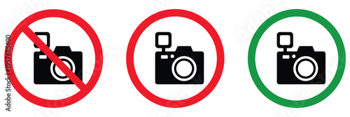 Warning sign, no photos, no phone or camera vector icons, representing prohibition on taking photos and videos, including no photo allowed