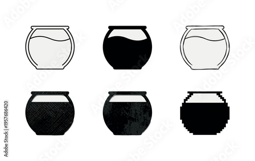 Collection of diverse fishbowl icons and illustrations showing different styles and textures