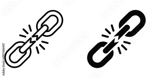 Weaknesses icon set, broken chain link with jagged edges icons, vector illustration, representing vulnerability, structural failure