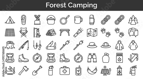 Collection of Forest Camping and Outdoor Adventure Icons