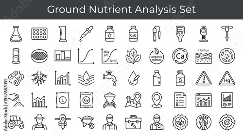 Set of icons for ground nutrient analysis and soil science research