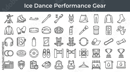Ice Dance Performance Gear and Equipment Icons Collection