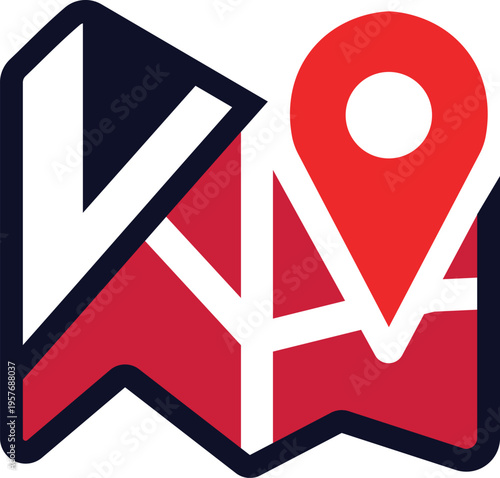 Map Pointer Icon on Folded Map Vector
