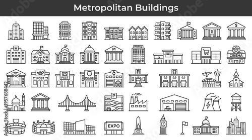Collection of Metropolitan Building Icons: A Visual Guide to Urban Architecture