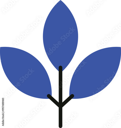 Bright blue plant icon with stem and leaves with White Background