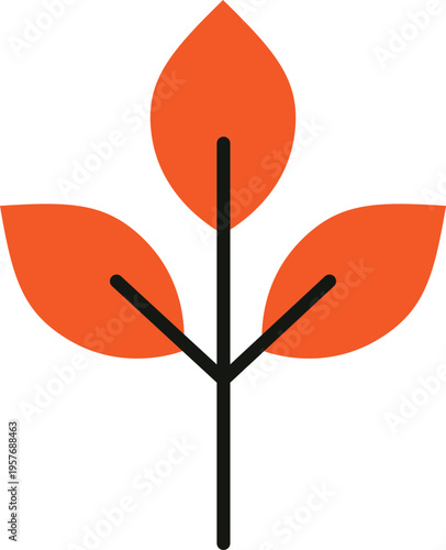 orange plant icon with stem and leaves with White Background