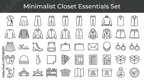 Minimalist closet essentials set icons for fashion and lifestyle design