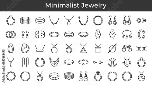 Collection of minimalist jewelry icons and symbols for design and branding