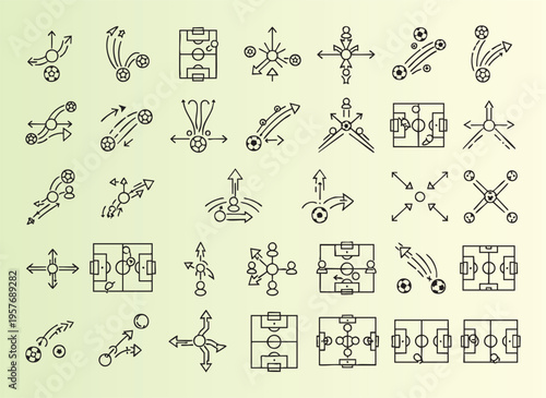 Detailed soccer tactics and strategy diagrams with player movements and plays