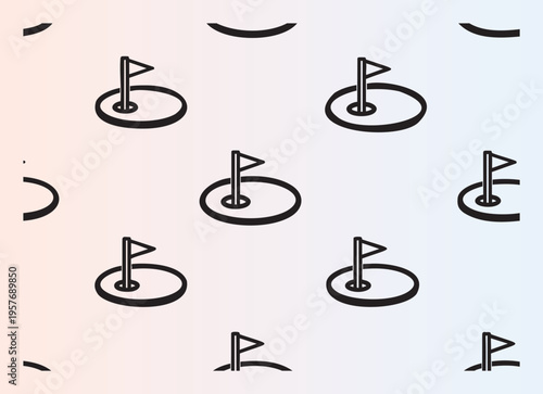 Seamless pattern of minigolf flags and holes in pastel colors