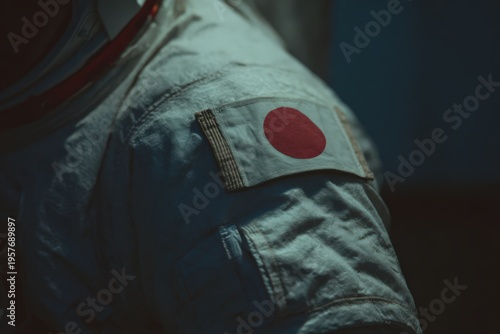 Astronaut with Japanese flag patch in space during a mission in low Earth orbit working on scientific experiments