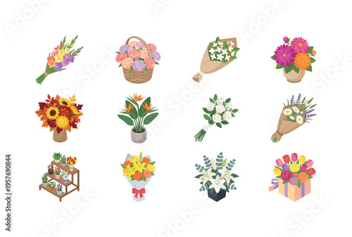 Blooming gladiolus bundle, pastel carnation basket, fragrant jasmine spray wrap, bright dahlia arrangement, seasonal autumn