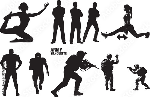 Collection of army and fitness silhouettes on for design