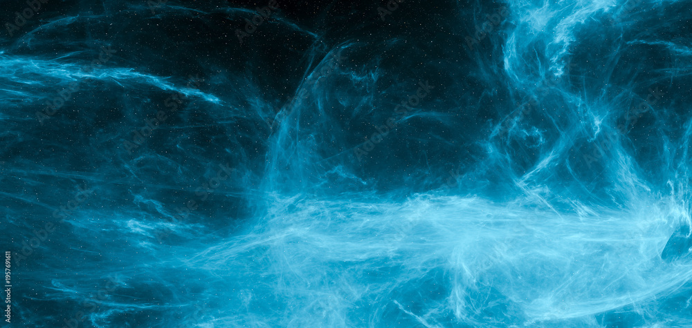 Obraz premium Blue Nebula Space Background With Ethereal Gas Clouds, Stars and 3D Rendering Cosmic Abstract