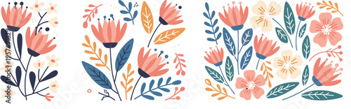 Colorful flat design floral arrangements flowers leaves