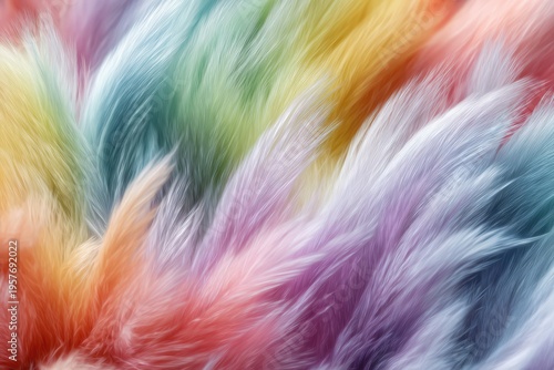 Colorful Fur Texture Background with Rainbow Hues and Soft Fibers.