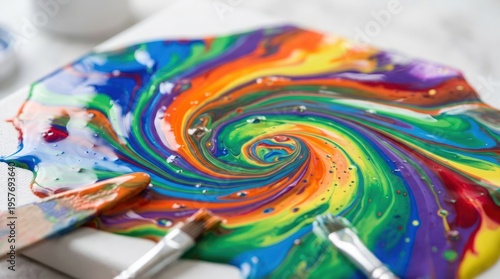 Colorful paint swirl art creation.