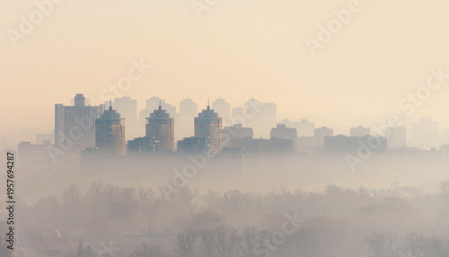 Kyiv in the Morning: The City's Left Bank in the Fog