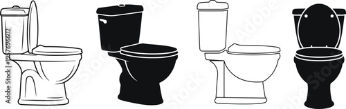 Set of toilet bowl icons in different styles