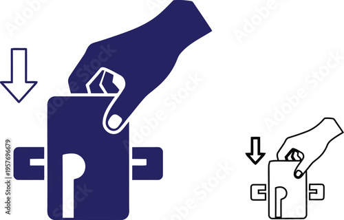 Hand inserting a card into a card reader slot icon
