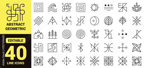 Canvastavla Abstract Geometric Line Icon Set Minimal Modern Symbols Collection with Shapes,