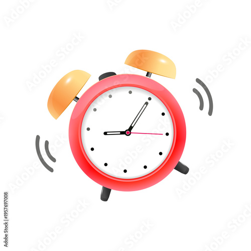 Cartoon red retro alarm clock ringing. Time management and morning wake up reminder