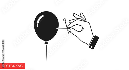 Hand Piercing Balloon with Needle, Danger, Risk, Surprise, Danger Concept