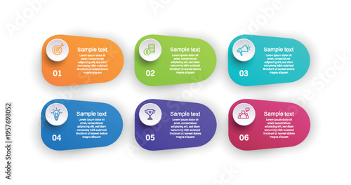 Business vector infographic design template with icons and 6 options or steps. Can be used for process diagram, presentations, workflow layout, flow chart, info graph