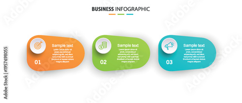 Business infographic design template with 3 options, parts, steps or processes. Can be used for workflow layout, diagram, number options, web design