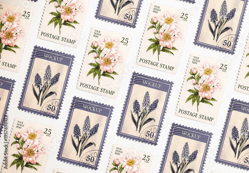 Postage Stamp Mockup Diagonal Grid Pattern