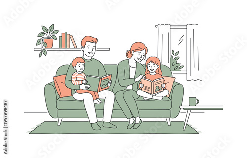 Family sharing peaceful weekend afternoon moment, friendly proportions and relaxed expressions capturing warmth and connection,