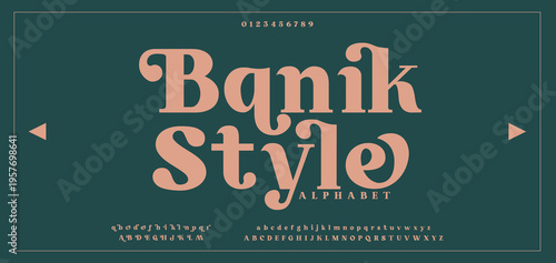 Banik Style Elegant alphabet letters font and number. Typography Luxury classic lettering serif fonts decorative wedding logo vintage retro concept. vector illustration